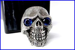 Black Diamond Skull Ring With Blue Sapphire Eyes Limited Edition