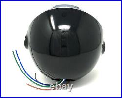 Classic 8 Motorcycle Headlight Headlamp in Retro Black with Chrome Bezel