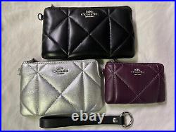 Coach Corner Zip Wristlet Trio in Puffy Diamond Quilted Nappa Leather Multi NWT