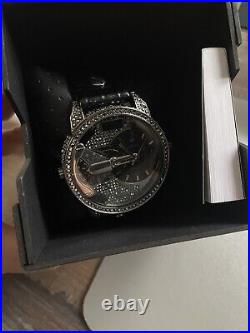 Diesel watch Mini Daddy DZ7328, Black and Diamante, Genuine Leather Strap