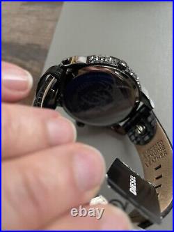 Diesel watch Mini Daddy DZ7328, Black and Diamante, Genuine Leather Strap