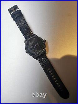 Diesel watch Mini Daddy DZ7328 NEW Black Crystals, Leather Strap, Dual Time