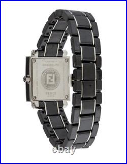 FENDI Orologi Quadro Black Ceramic and Diamonds Swiss Wrist Watch Box & Papers