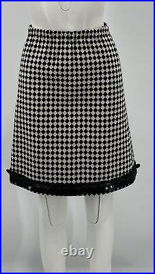 Marni Winter Edition 2013 Black/White Knit Diamond Print Beaded Trim Skirt sz 36