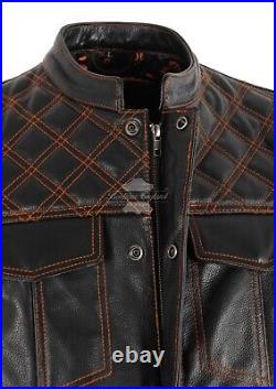 Men's SOA Biker Waistcoat Vest Black Cow Hide Leather Paisley Liner Waistcoats