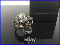 Men's Sandman Silver Skull Ring With Black Diamonds And Garnets Limited Edition