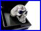 Men’s Sandman Silver Skull Ring With Black Diamonds & Sapphires Limited Edition