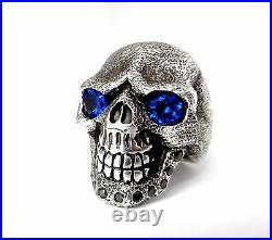 Men's Sandman Silver Skull Ring With Black Diamonds & Sapphires Limited Edition