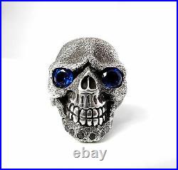 Men's Sandman Silver Skull Ring With Black Diamonds & Sapphires Limited Edition