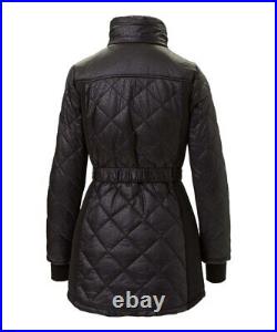 Michael Kors Women's Jacket Diamond Quilted Hooded Zip-Up Belted MK Winter Coat