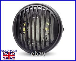 Motorbike Headlight LED 7.7 inch with Prison Grill for Vintage Scrambler