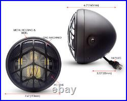 Motorcycle Headlight LED 7.7 with Diagonal Grill Retro Cafe Racer & Scrambler