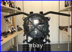Motorcycle LED Headlight 7.7 inch X Shaped Grill Cafe Racer or Scrambler