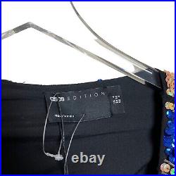 NEW Asos Edition 0 Diamond Belted Sequin Long Sleeve Wrap Midi Dress Black