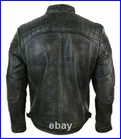 Real Leather Distressed Black Classic Diamond Quilted Motorcycle Jacket For Men