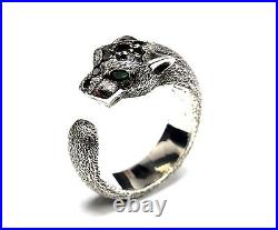 Sandman Edition Panther 14K White Gold Ring With Black Diamond by Sacred Angels