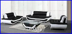 Sofa Napoli Faux Leather 3+2 Seater + Arm Chair, Coffee Table Black Grey White